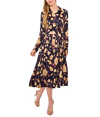 Ted Baker London Floral Printed Georgette Point Collar Long Sleeve Button Front Midi Dress