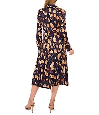 Ted Baker London Floral Printed Georgette Point Collar Long Sleeve Button Front Midi Dress