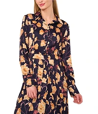 Ted Baker London Floral Printed Georgette Point Collar Long Sleeve Button Front Midi Dress