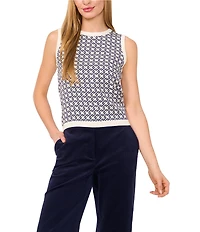 Ted Baker London Geo Pattern Knit Crew Neck Sleeveless Shell Top