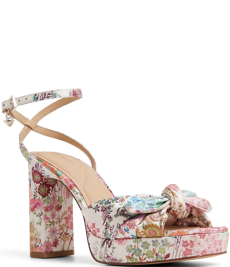 Ted Baker London Hallie Floral Print Bow Platform Block Heel Dress Sandals