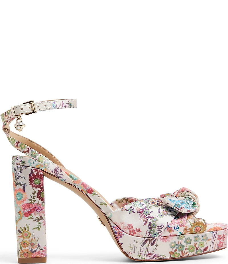 Ted Baker London Hallie Floral Print Bow Platform Block Heel Dress Sandals