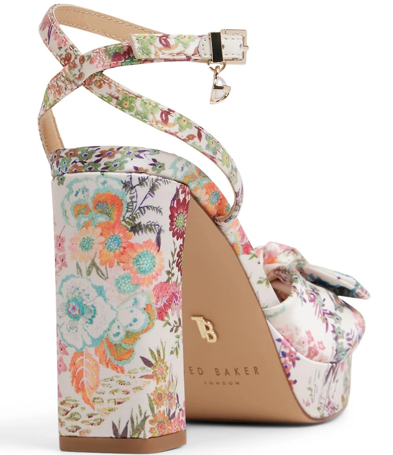 Ted Baker London Hallie Floral Print Bow Platform Block Heel Dress Sandals