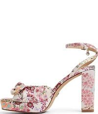 Ted Baker London Hallie Floral Print Bow Platform Block Heel Dress Sandals