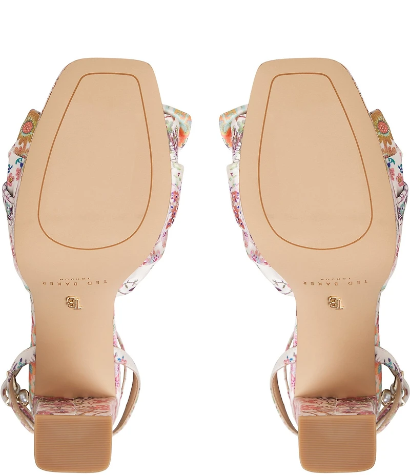 Ted Baker London Hallie Floral Print Bow Platform Block Heel Dress Sandals