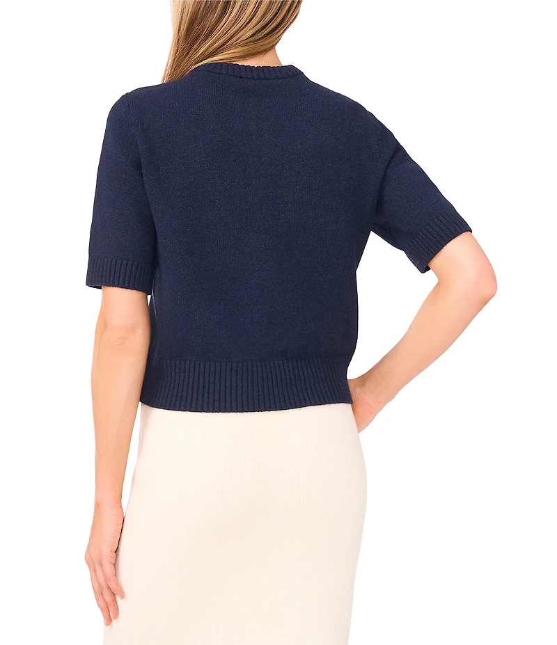 Ted Baker London Knit Crew Neck Short Sleeve Button Front Cardigan Top