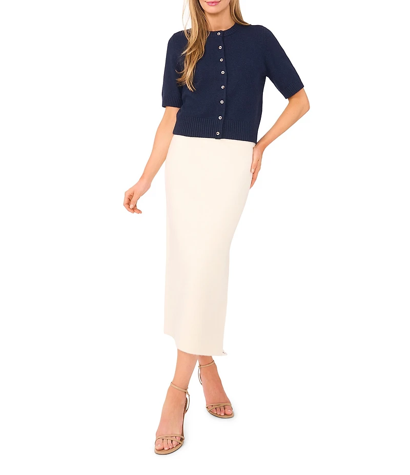 Ted Baker London Knit Crew Neck Short Sleeve Button Front Cardigan Top