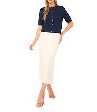 Ted Baker London Knit Crew Neck Short Sleeve Button Front Cardigan Top
