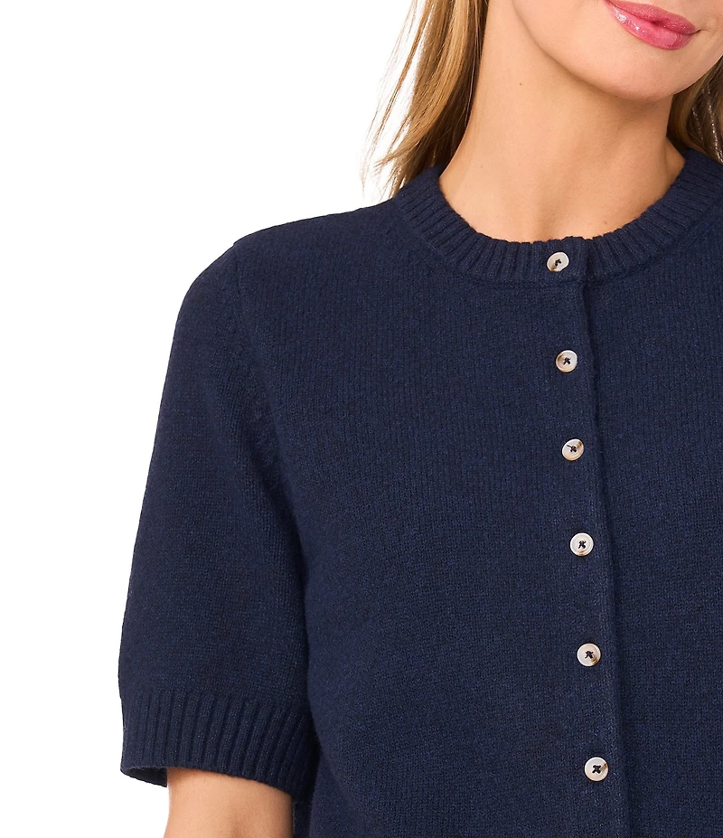 Ted Baker London Knit Crew Neck Short Sleeve Button Front Cardigan Top