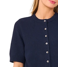 Ted Baker London Knit Crew Neck Short Sleeve Button Front Cardigan Top