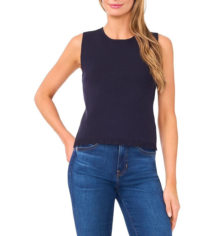 Ted Baker London Knit Crew Neck Sleeveless Ruffle Trim Shell Top