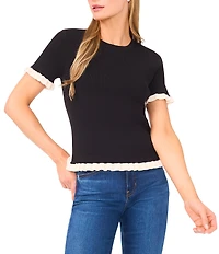 Ted Baker London Knit Round Neck Short Sleeve Ruffle Trim Top