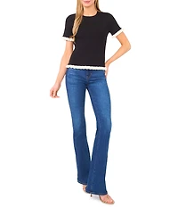 Ted Baker London Knit Round Neck Short Sleeve Ruffle Trim Top