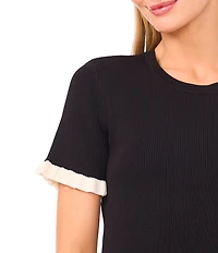 Ted Baker London Knit Round Neck Short Sleeve Ruffle Trim Top