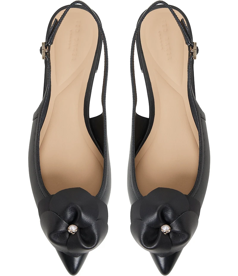 Ted Baker London Lili Rose Leather Flower Ornament Pointed Toe Slingback Flats
