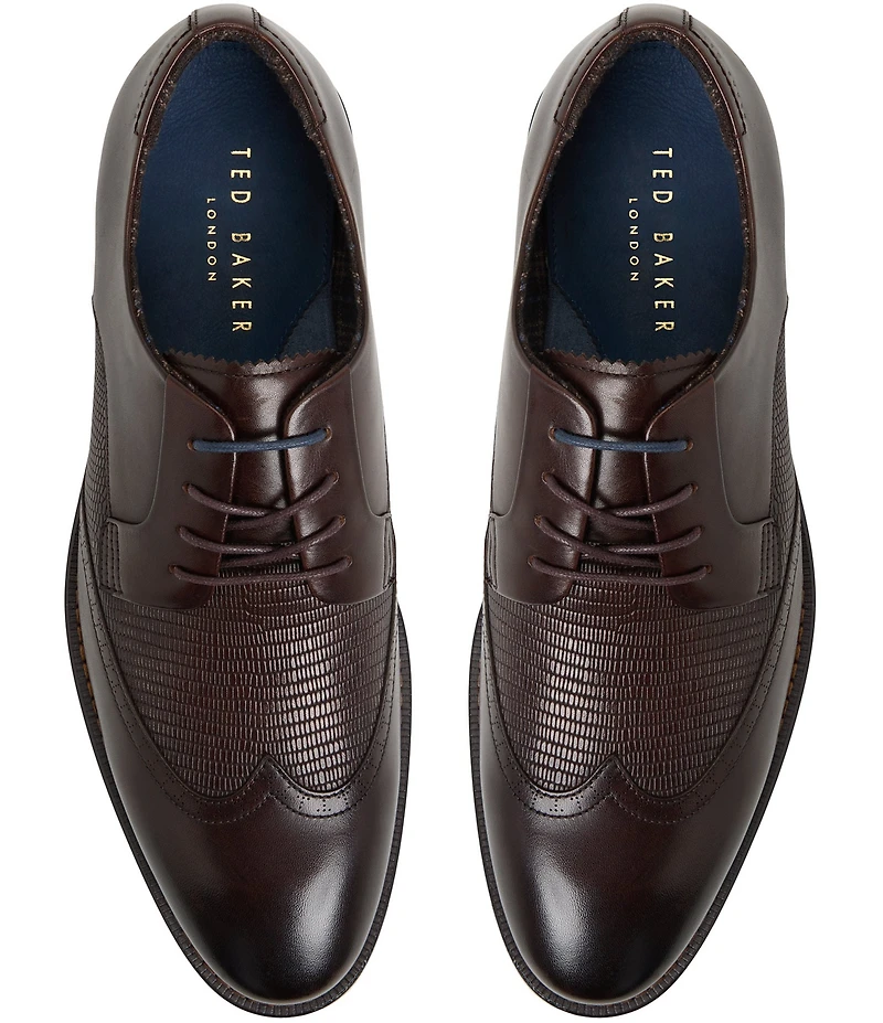 Ted Baker London Men's Hackney Lizard Embossed Leather Brogue Wingtip Dress Derby Oxfords