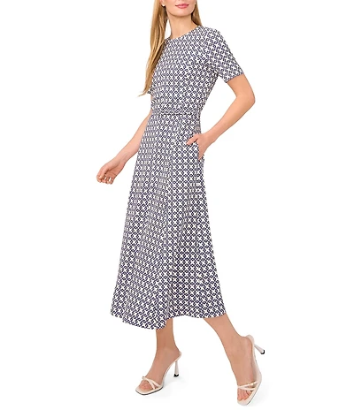 Ted Baker London Printed Crepe Round Neck Short Sleeve Panel A-Line Dress