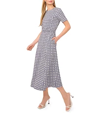 Ted Baker London Printed Crepe Round Neck Short Sleeve Panel A-Line Dress