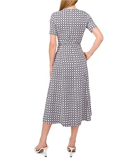 Ted Baker London Printed Crepe Round Neck Short Sleeve Panel A-Line Dress