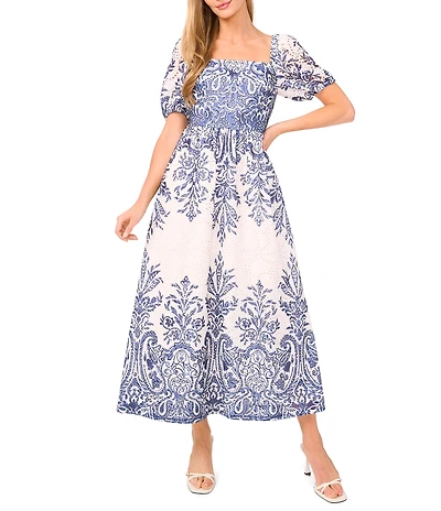 Ted Baker London Printed Eyelet Square Neck Short Puff Sleeve Maxi Dress