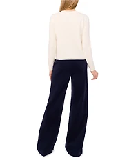Ted Baker London Printed Knit Crew Neck Long Sleeve Cardigan