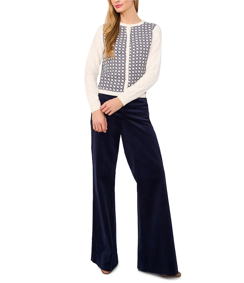Ted Baker London Printed Knit Crew Neck Long Sleeve Cardigan