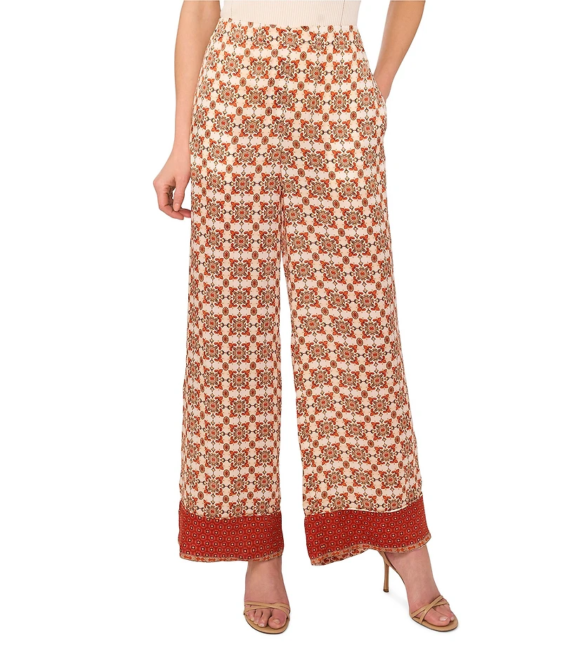 Ted Baker London Printed Satin Elastic Waist Wide Leg Pants