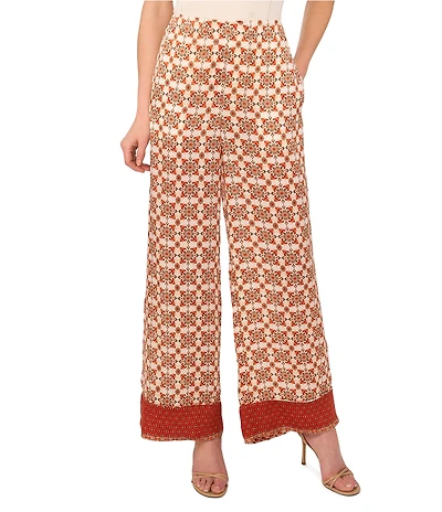 Ted Baker London Printed Satin Elastic Waist Wide Leg Pants
