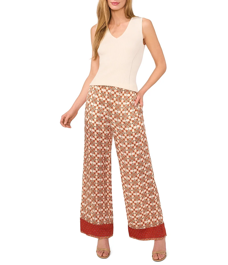 Ted Baker London Printed Satin Elastic Waist Wide Leg Pants