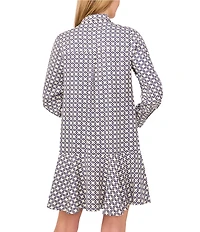 Ted Baker London Printed Twill Point Collar Long Sleeve Ruffle Hem Dress