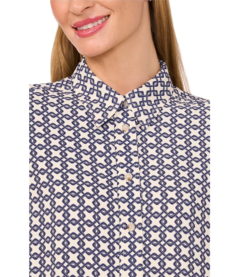 Ted Baker London Printed Twill Point Collar Long Sleeve Ruffle Hem Dress
