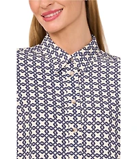 Ted Baker London Printed Twill Point Collar Long Sleeve Ruffle Hem Dress