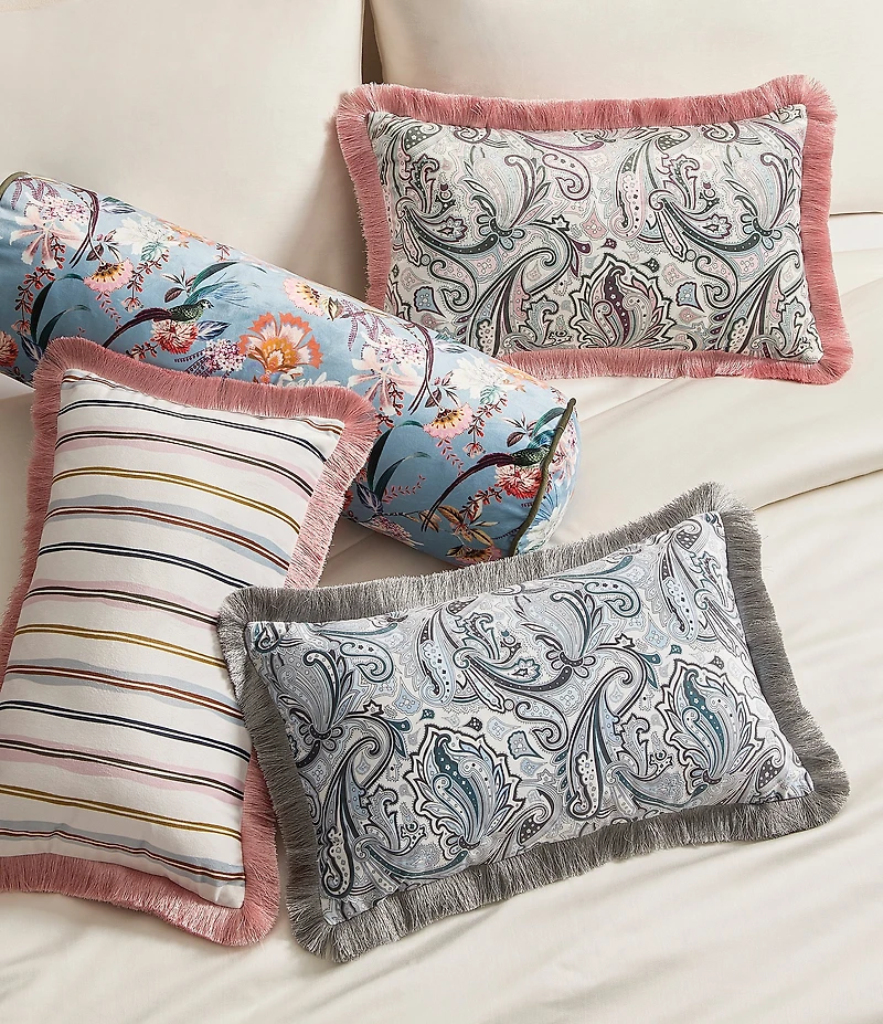 Ted Baker London Retro Paisley Fringe Printed Velvet Decorative Pillow