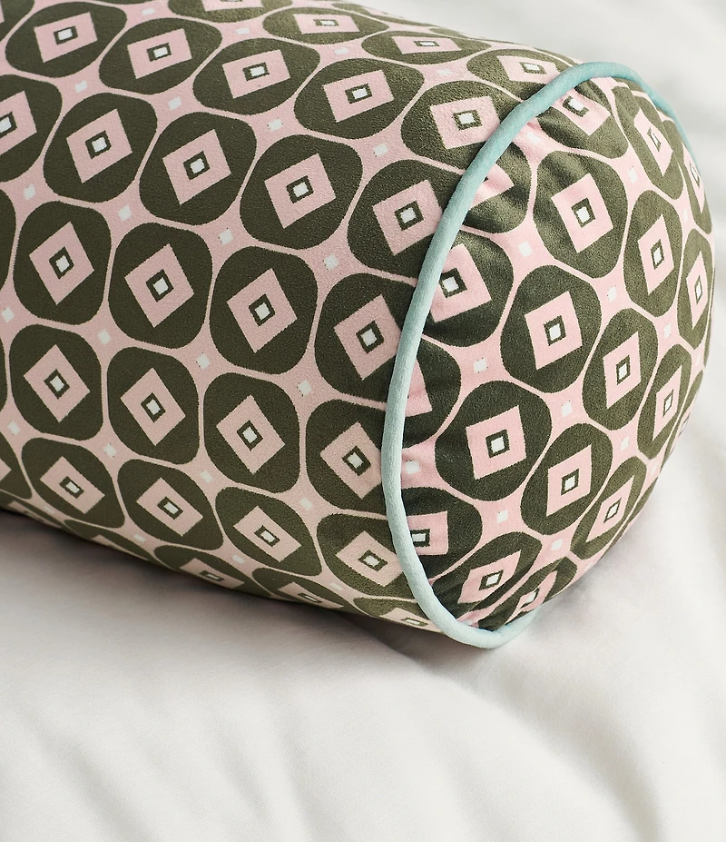 Ted Baker London Retro Printed Velvet Bolster Decorative Pillow