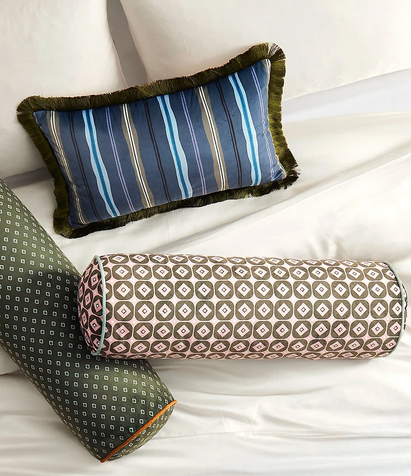 Ted Baker London Retro Printed Velvet Bolster Decorative Pillow