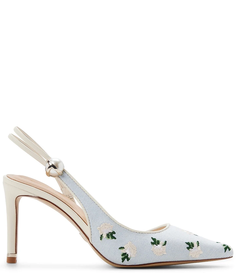 Ted Baker London Sadie Floral Embroidered Denim Pearl Ornament Slingback Pumps