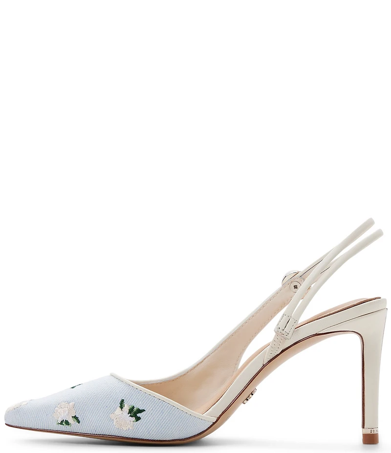 Ted Baker London Sadie Floral Embroidered Denim Pearl Ornament Slingback Pumps