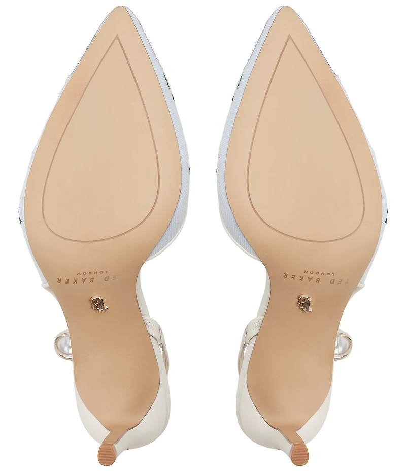 Ted Baker London Sadie Floral Embroidered Denim Pearl Ornament Slingback Pumps