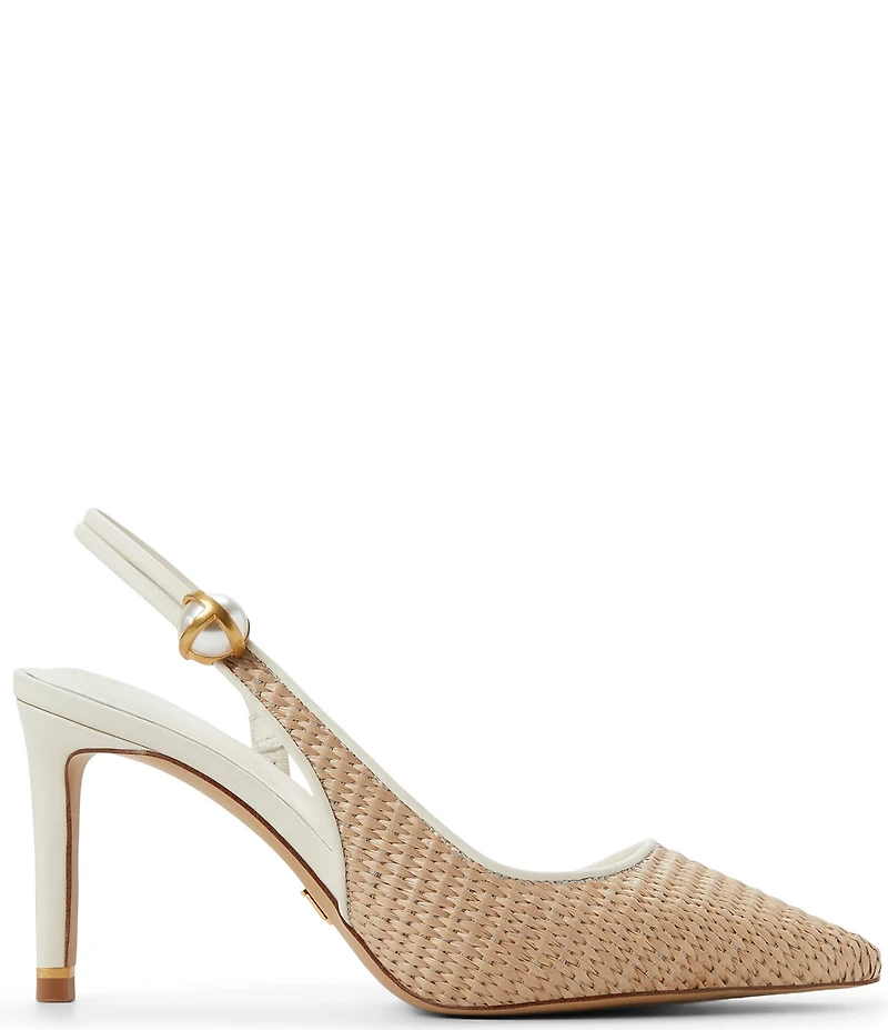 Ted Baker London Sadie Woven Raffia Pearl Ornament Detail Slingback Pumps