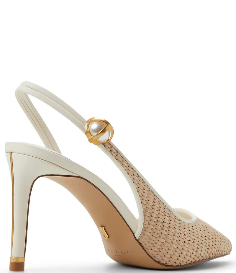Ted Baker London Sadie Woven Raffia Pearl Ornament Detail Slingback Pumps