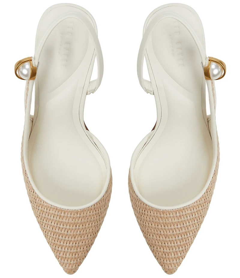 Ted Baker London Sadie Woven Raffia Pearl Ornament Detail Slingback Pumps