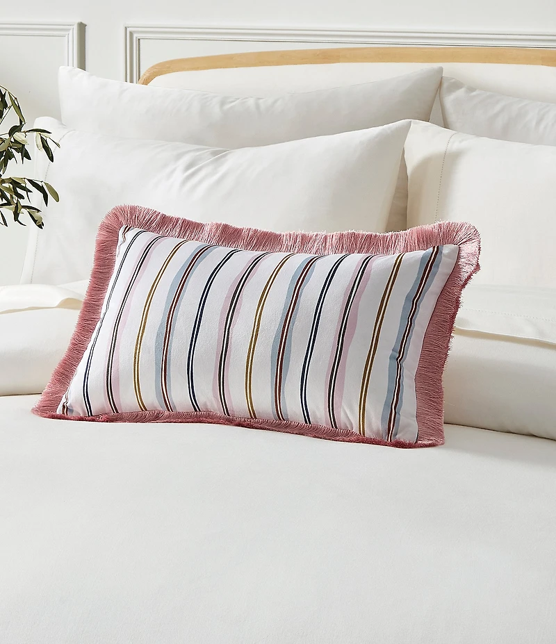 Ted Baker London Scallop Stripe Velvet Fringe Decorative Accent Pillow