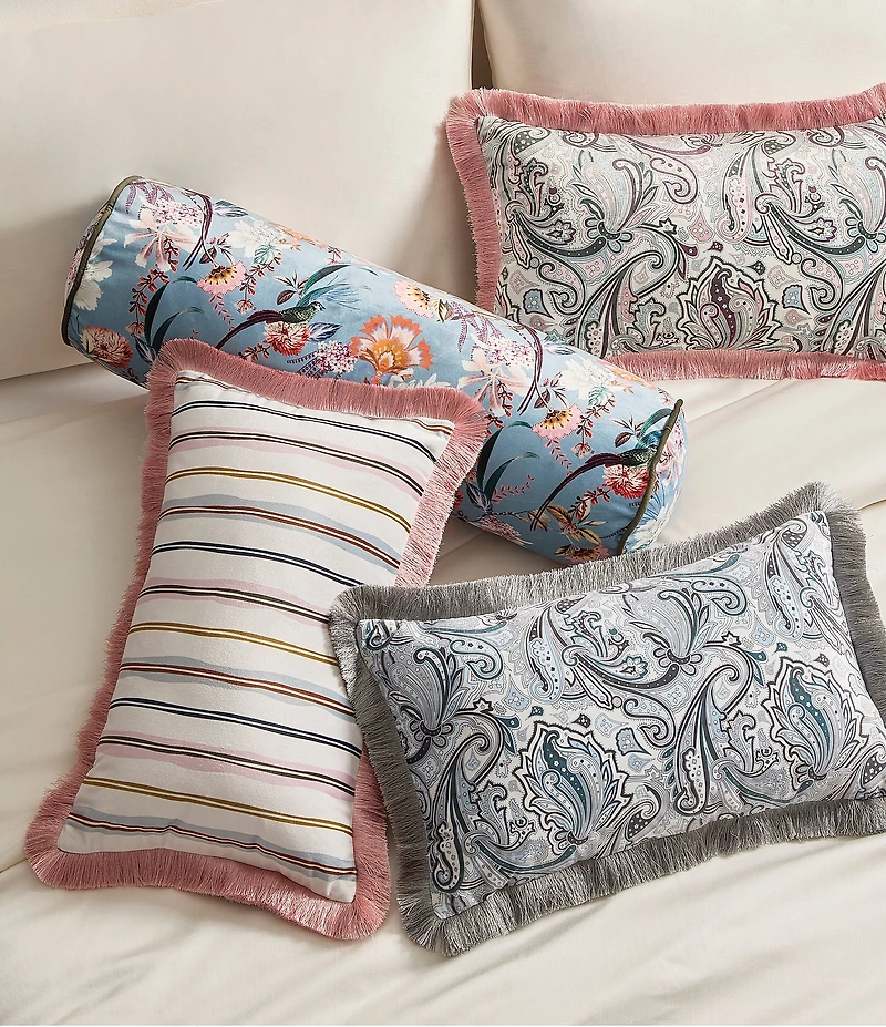 Ted Baker London Scallop Stripe Velvet Fringe Decorative Accent Pillow