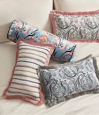 Ted Baker London Scallop Stripe Velvet Fringe Decorative Accent Pillow