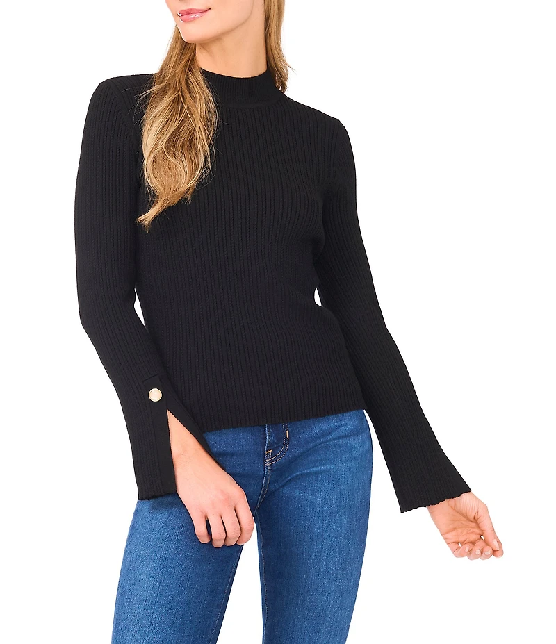 Ted Baker London Wool Blend Ribbed Knit Mock Neck Long Split Sleeve Top