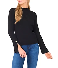 Ted Baker London Wool Blend Ribbed Knit Mock Neck Long Split Sleeve Top
