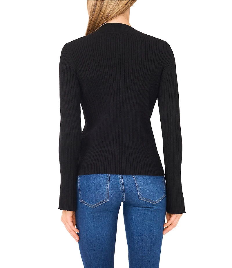 Ted Baker London Wool Blend Ribbed Knit Mock Neck Long Split Sleeve Top