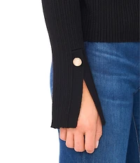 Ted Baker London Wool Blend Ribbed Knit Mock Neck Long Split Sleeve Top