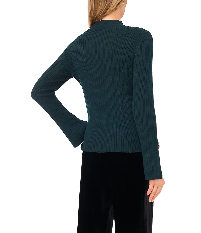 Ted Baker London Wool Blend Ribbed Knit Mock Neck Long Split Sleeve Top