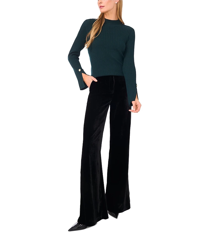 Ted Baker London Wool Blend Ribbed Knit Mock Neck Long Split Sleeve Top
